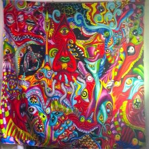 Trippy abstract monster tapestry.